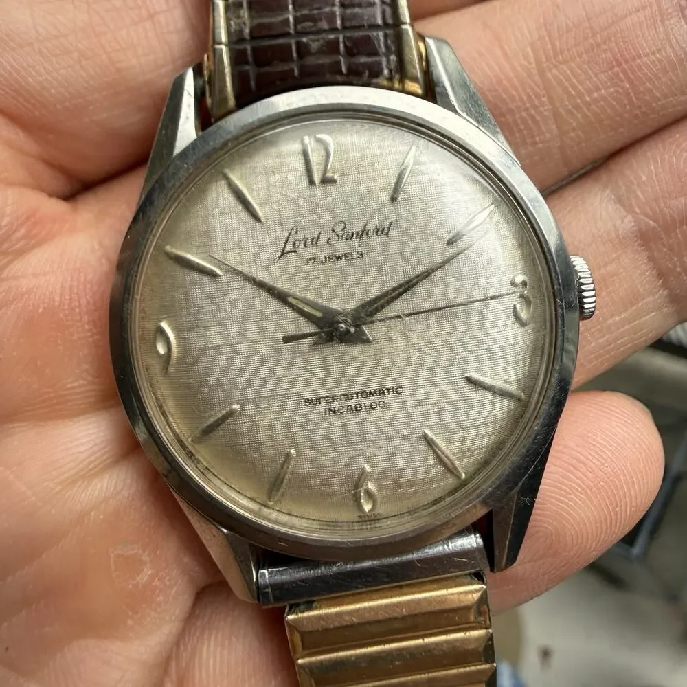 Vintage Lord Sanford Super Automatic Linen Dial Mechanical Men’s Watch Steel